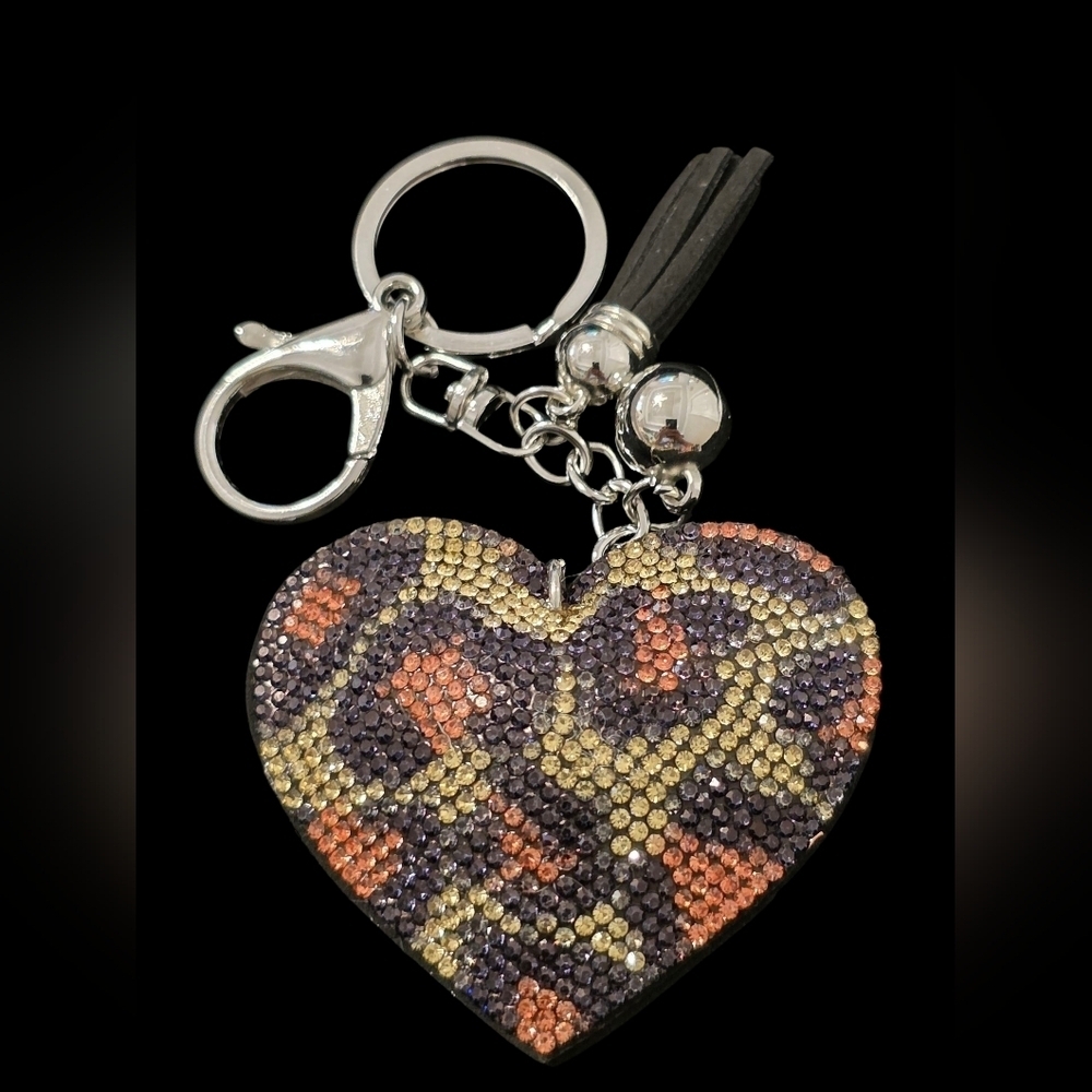 Rhinestone Leopard Print Heart Bag Charm / Keychain – Sparkly Animal Print